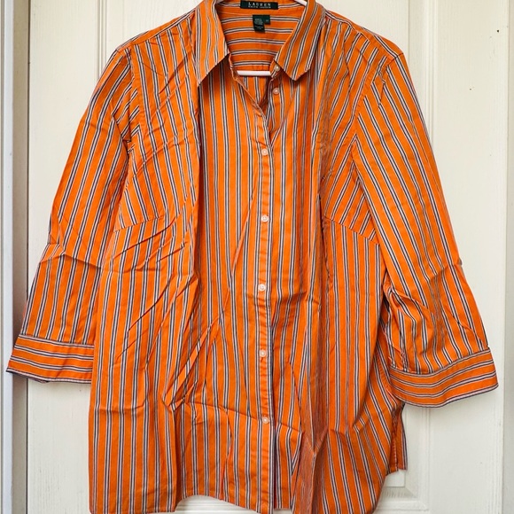 Ralph Lauren Tops - Ralph Lauren Orange and White Striped Shirt